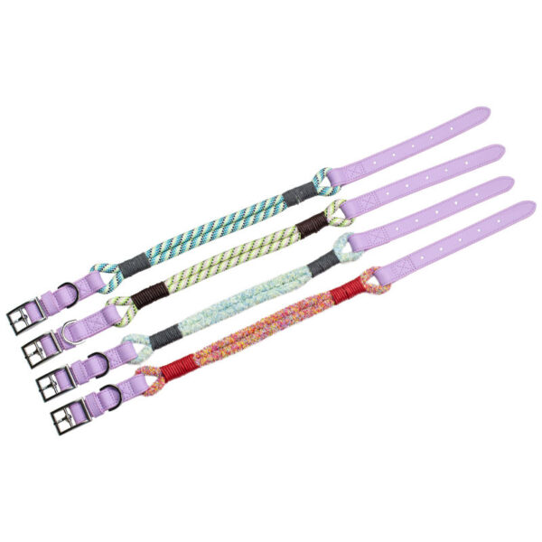 Pet Collar Traction Rope Leash Pu Leather Polyester Round Rope Spliced Dog Chain Collar Lead - Image 2