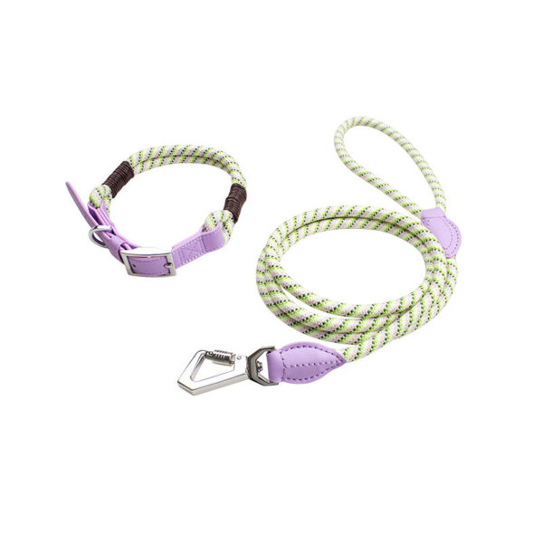 Pet Collar Traction Rope Leash Pu Leather Polyester Round Rope Spliced Dog Chain Collar Lead - Image 3