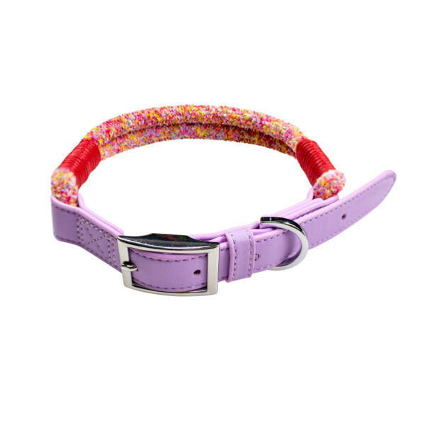 Pet Collar Traction Rope Leash Pu Leather Polyester Round Rope Spliced Dog Chain Collar Lead